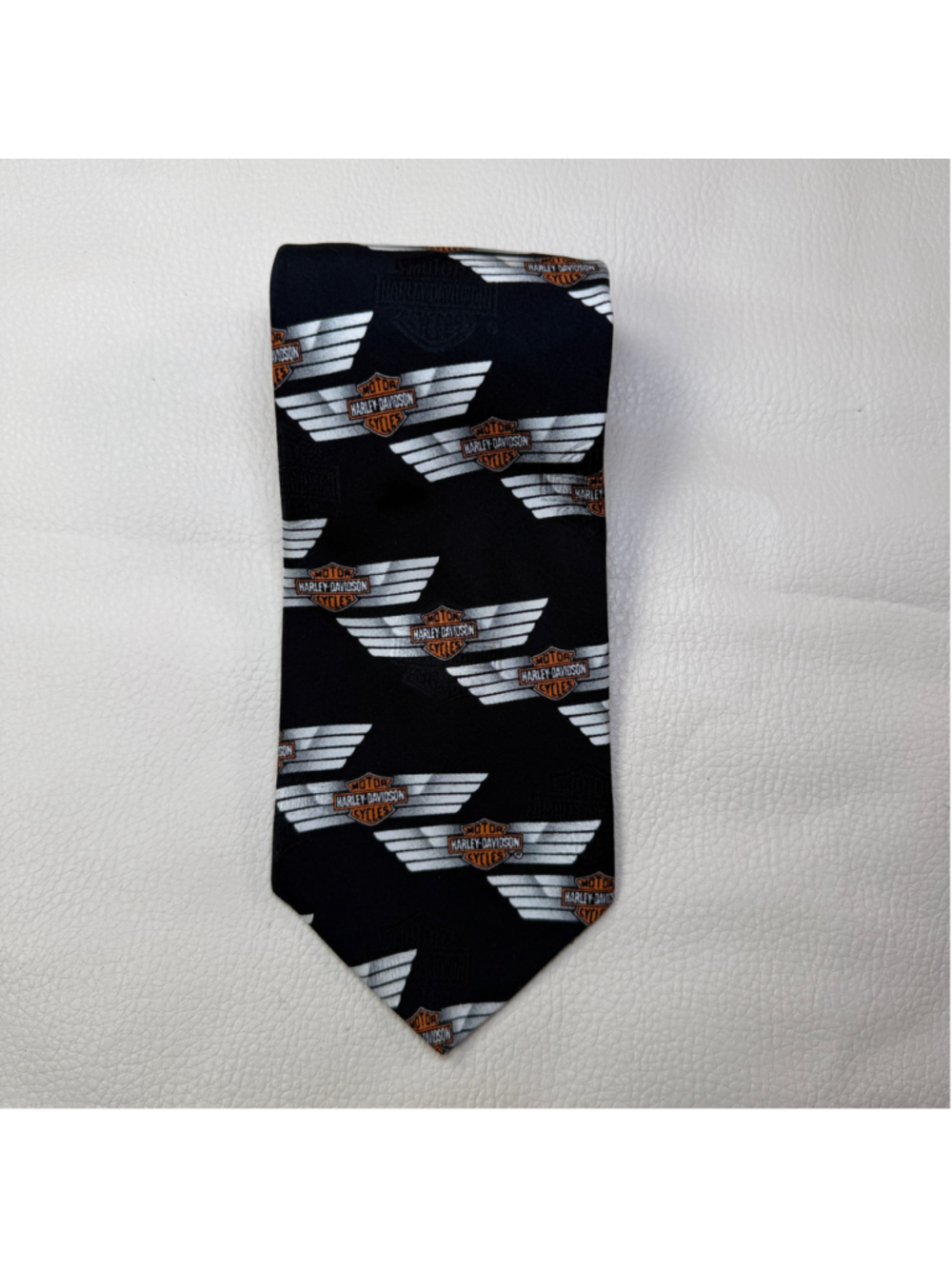 Harley Davidson Tie Mens Ralph Marlin 100% Silk Made USA Wing Logo Motorcycle